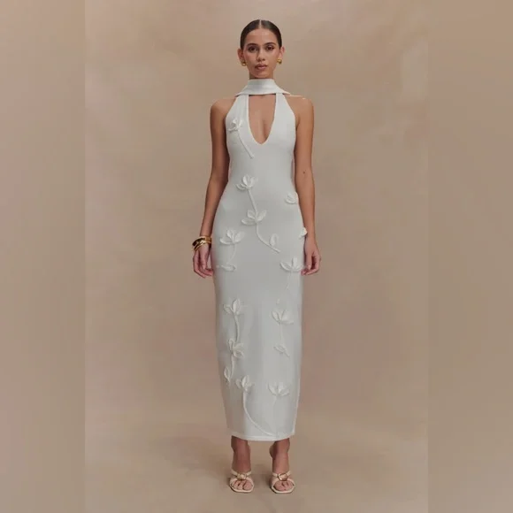 Meshki Wynn Floral Knit Midi Dress - White - Picture 2 of 12